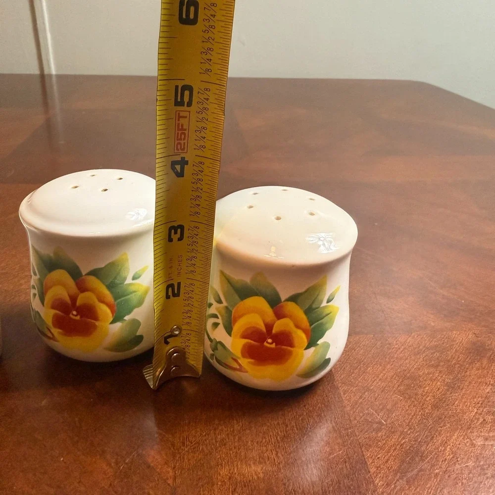 Vtg 90's Corelle Summer Blush Salt and Pepper‎ Shaker Sugar Holder  Set Pansy